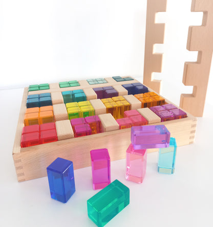 Acrylic Rectangle Block Set with Wooden Ridges